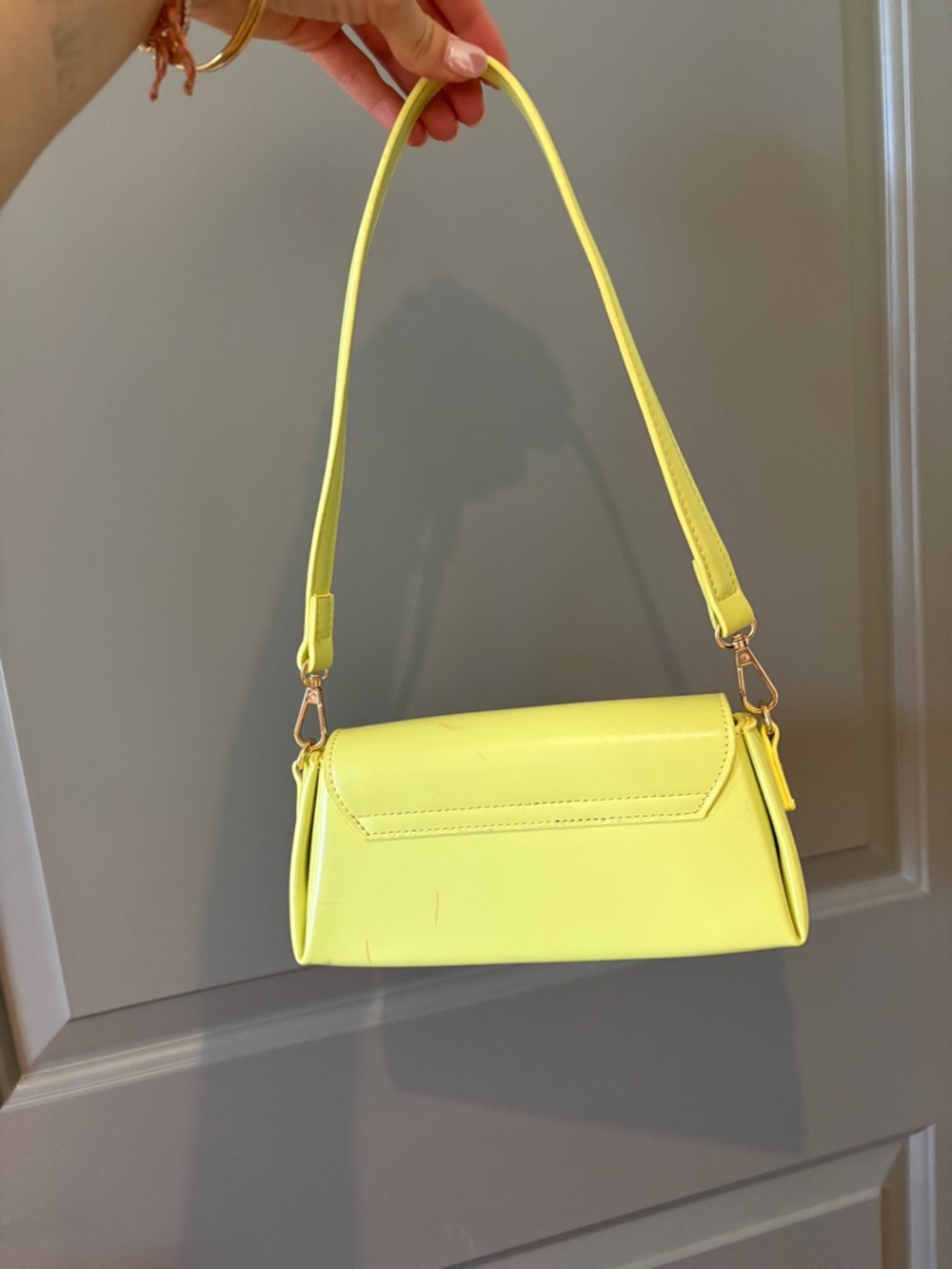 Neon Yellow Shoulder Bag with Gold Hardware - Picture 2 of 6